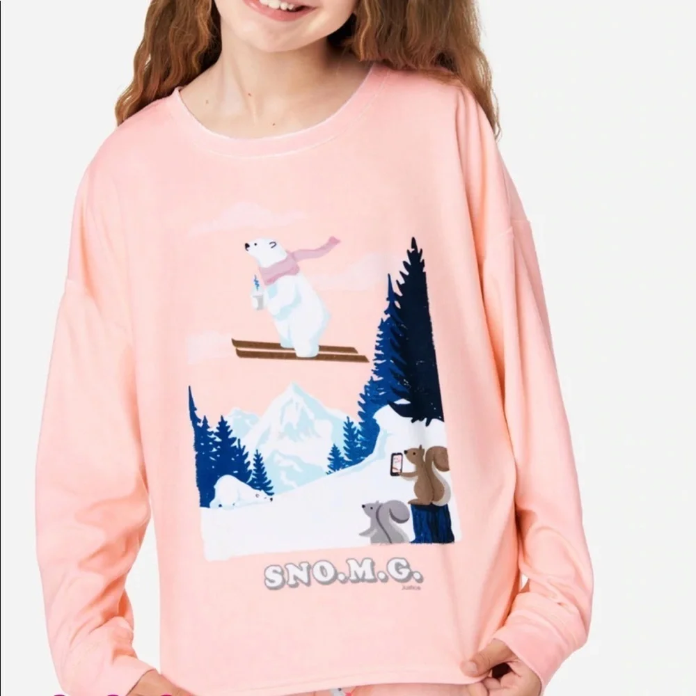 Nwt justice girl 2 piece pajamas pretty pink polar bear Sz medium/10